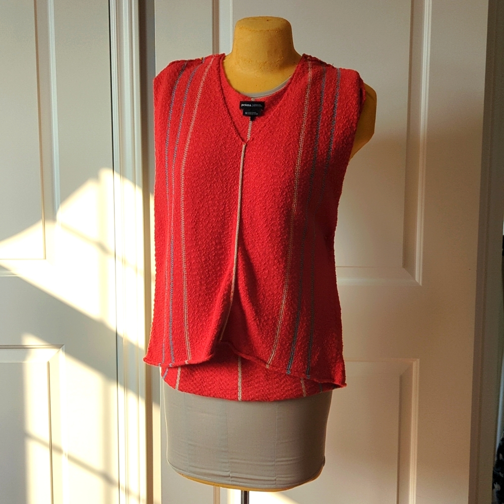 Prana Wave Maker Red Stripe V-neck Boxy Sweater Top Beach Women's Medium